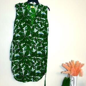 Solito Tropical Floral Palm Sleeveless Button Down Knee Length Dress XS